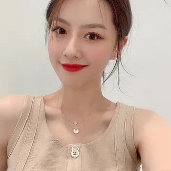 

925 Sterling Silver Fan Shell Design Necklace Women European And American Trendy Choker Double Layer Chain Accessories Gift