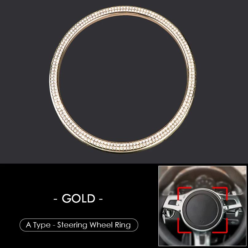 Золотой автомобиль Bling Алмаз Декор интерьера Наклейка Обложка для Porsche Macan Cayenne Panamera рулевой наклейка для колес - Название цвета: Type 01