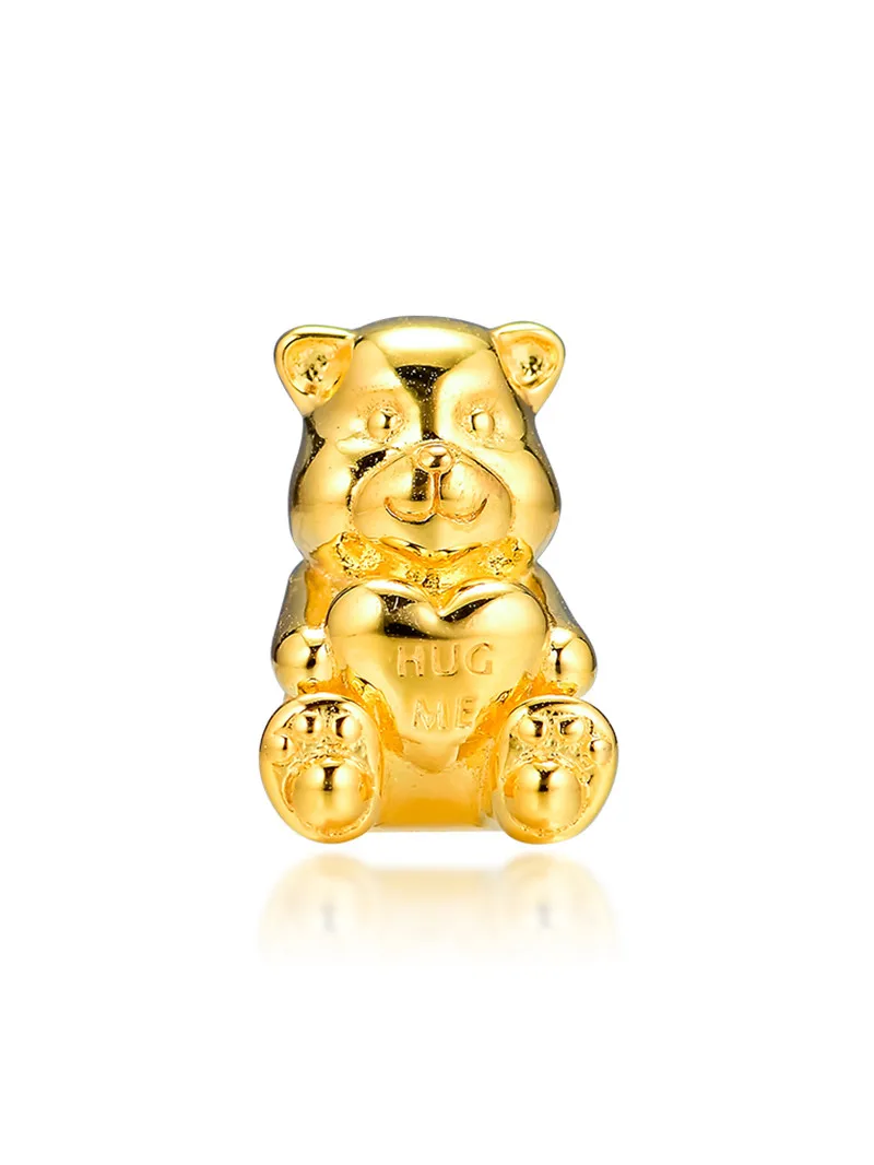 

Smiling Bear Hug Heart Charms for Snake Chain Bracelets Women Golden Shine Charms for Jewelry Making Sterling Silver 925 Jewelry