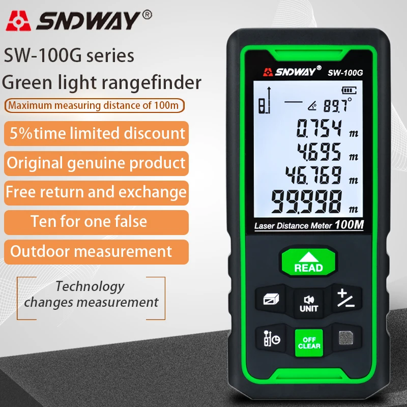 SNDWAY Green Line Laser Rangefinder Distance Meter Digital Range finder Laser Tape Ruler Sensor Laser Distance Meter