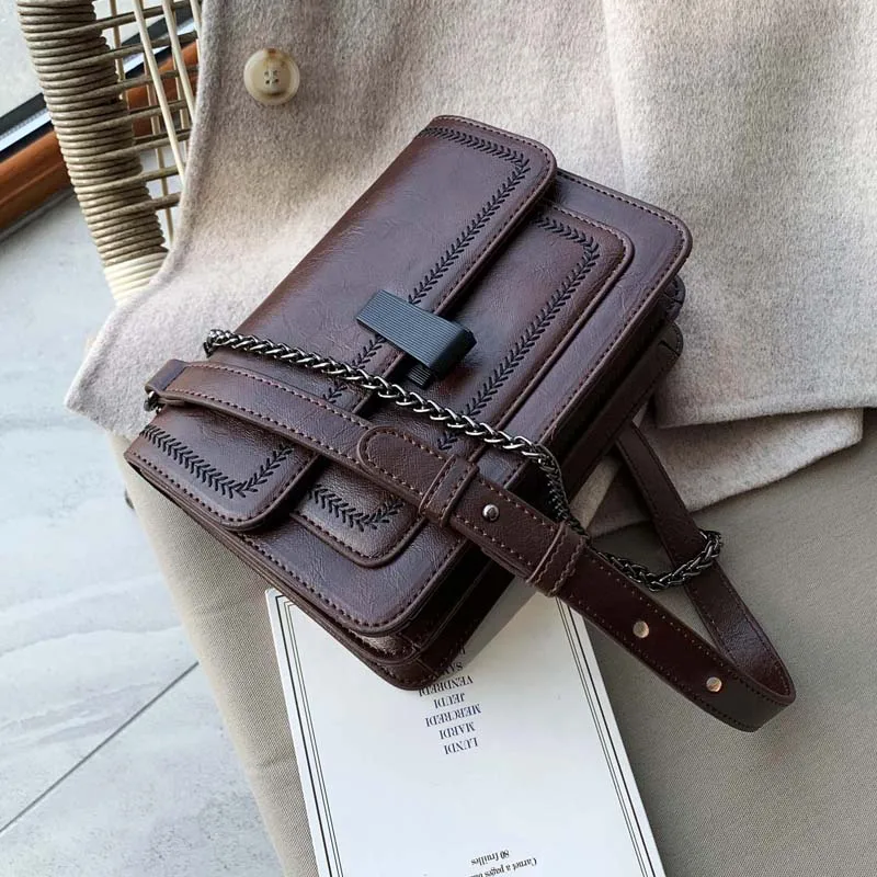 

Vintage Chains Square Women Shoulder Bags Designer Messenger Bag Luxury Pu Leather Female Crossboy Bag Ladies Small Flap Purses