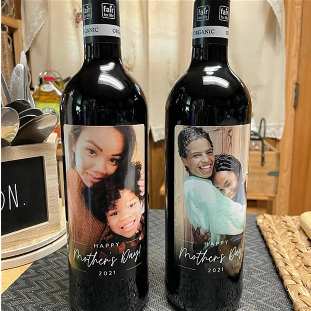 Customized Photo Mother's Day Wine Label, Personalized Wine Bottle Label, Mother's Day Wine Label, Special Wine Bottle Stickers