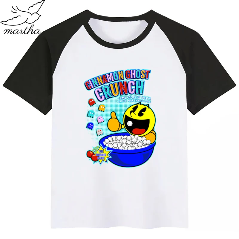 Детская забавная Футболка с принтом «Человек-Пак», «есть призрак», детские летние топы с круглым вырезом, Детская футболка с принтом «пакмен», одежда для малышей - Цвет: BlackD