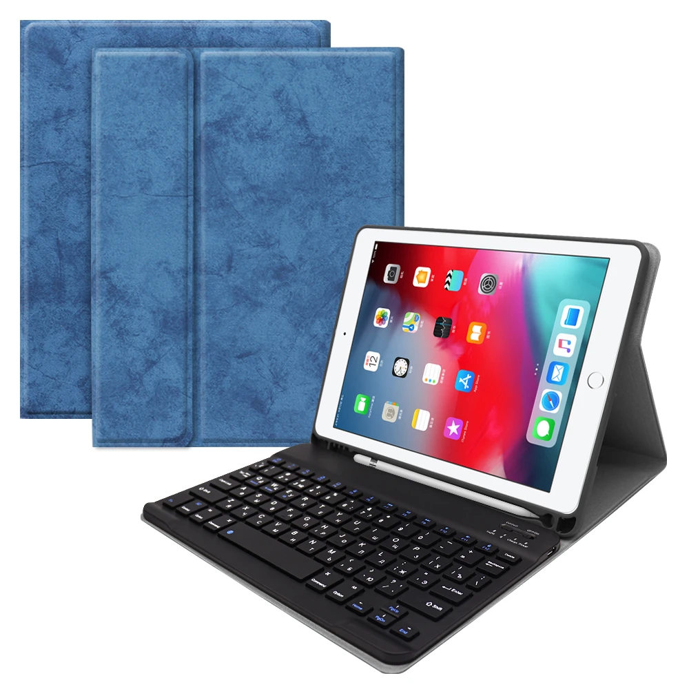 

Russian Keyboard For iPad 9.7 Inch 2017 2018 Detachable Bluetooth Keyboard with PU Leather Case Tablet Protective Cover Pen Slot