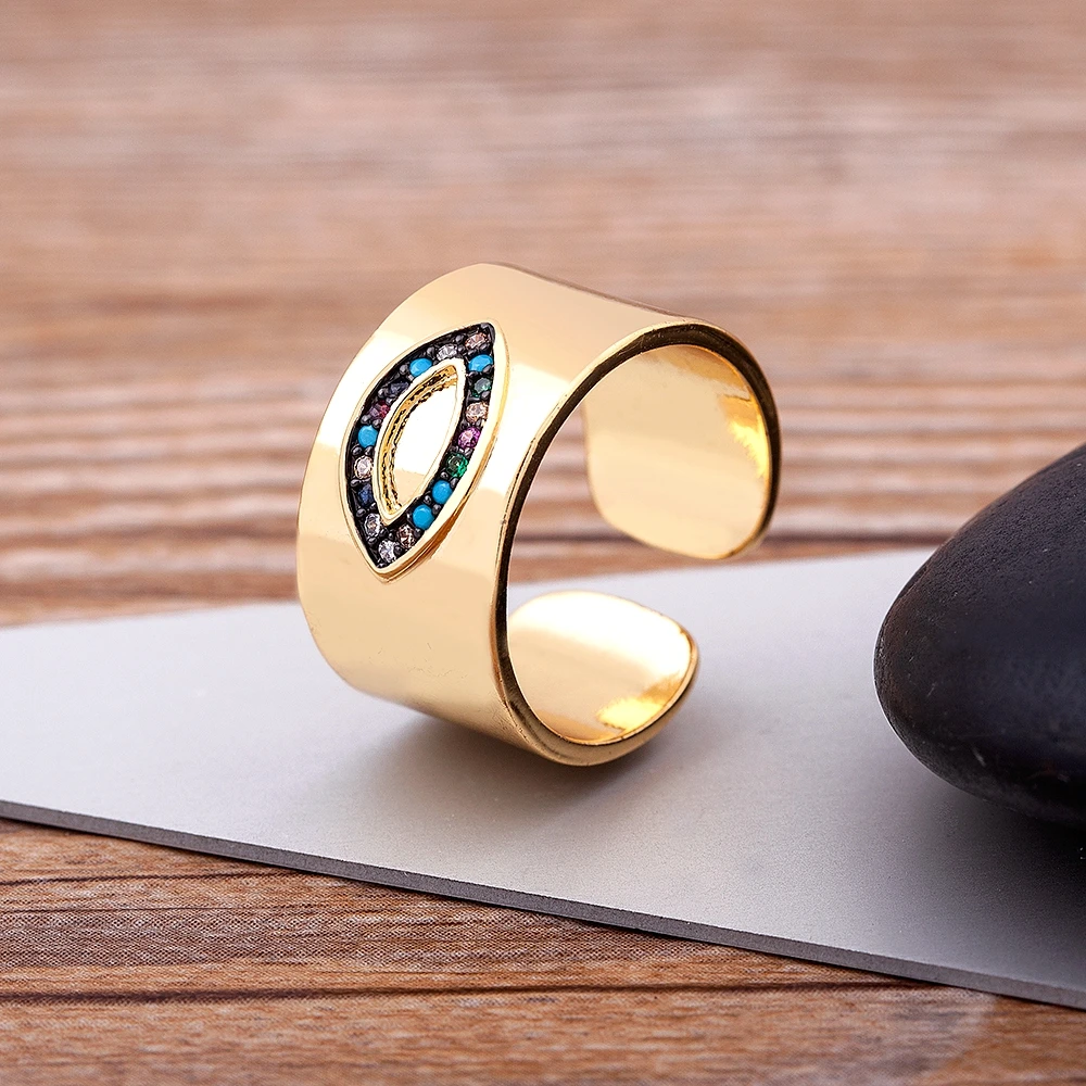 Fashion Design Bohemian Zircon Turkish Evil Eye Rhinestone Adjustable Rings For Women Vintage Open Ring Lucky Jewelry