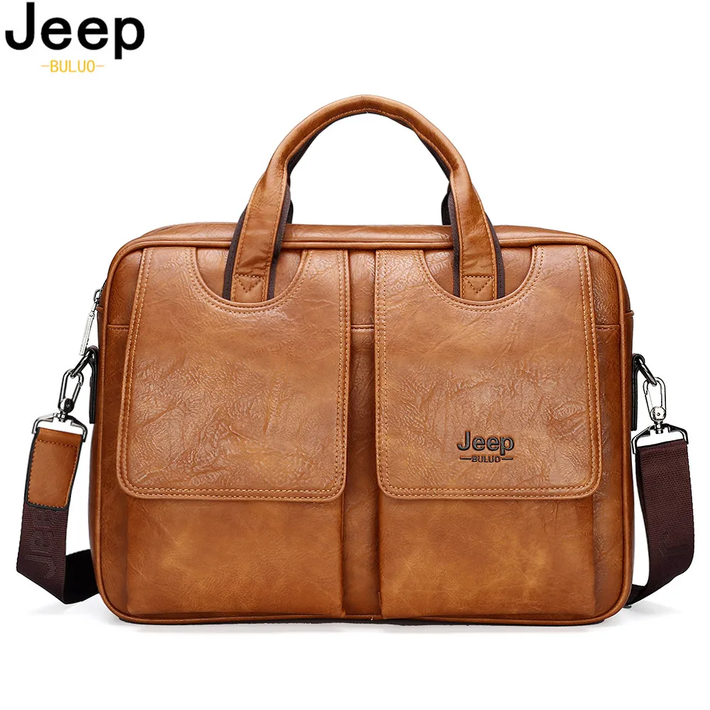 JEEP BULUO Men's Bags Briefcase Travel Easy To Carry Multifunctional Large Handbag 14-inch Computer Split Leather Man Big Bag
