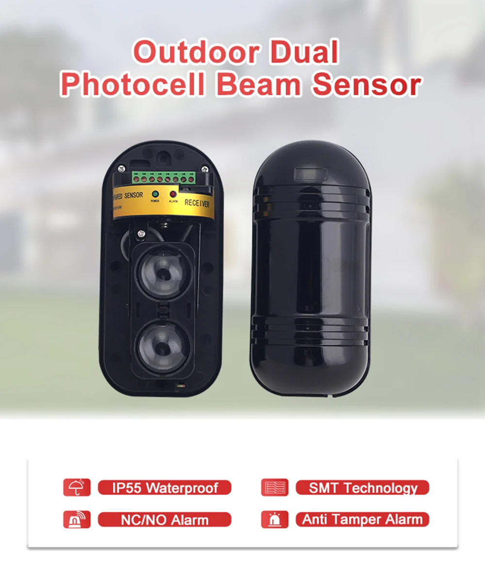 Original Supply Intrusion Alarm System Outdoor IP55 Weatherproof NC/NO Output DC12-24V Photoelectric Infrared Beam Sensor Alarm security led lights