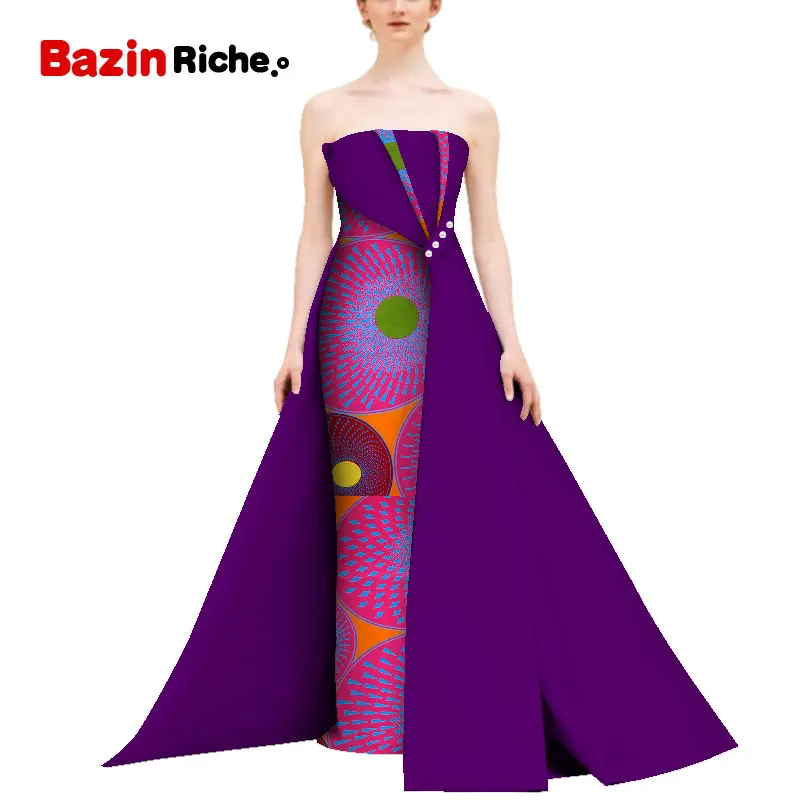 5 Африканский принт длинное платье с русалочкой для Для женщин Bazin Rich от плеча до пола-Длина платья африканский дизайн Костюмы WY5111 - Цвет: 5