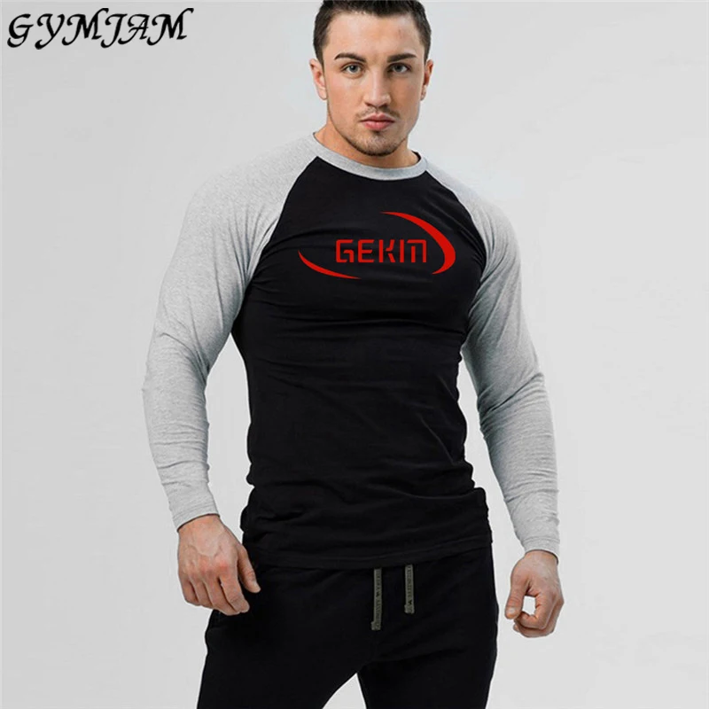 

New cotton fashion men's T-shirt leather stitching round neck casual men's fitness outdoor long-sleeved sportswear