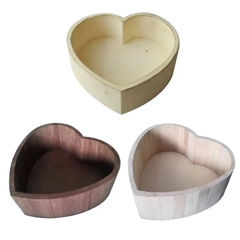 Atrezos para fotografía de bebés caja de madera con forma de corazón para recién nacidos, accesorio para posar fotos F3ME