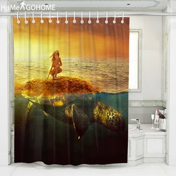 

Naked Girl Beauty Turtle Shower Curtain 3D Print Bathroom Curtain Sunshine Sea Landscape Home Decor Waterproof Bath Curtains