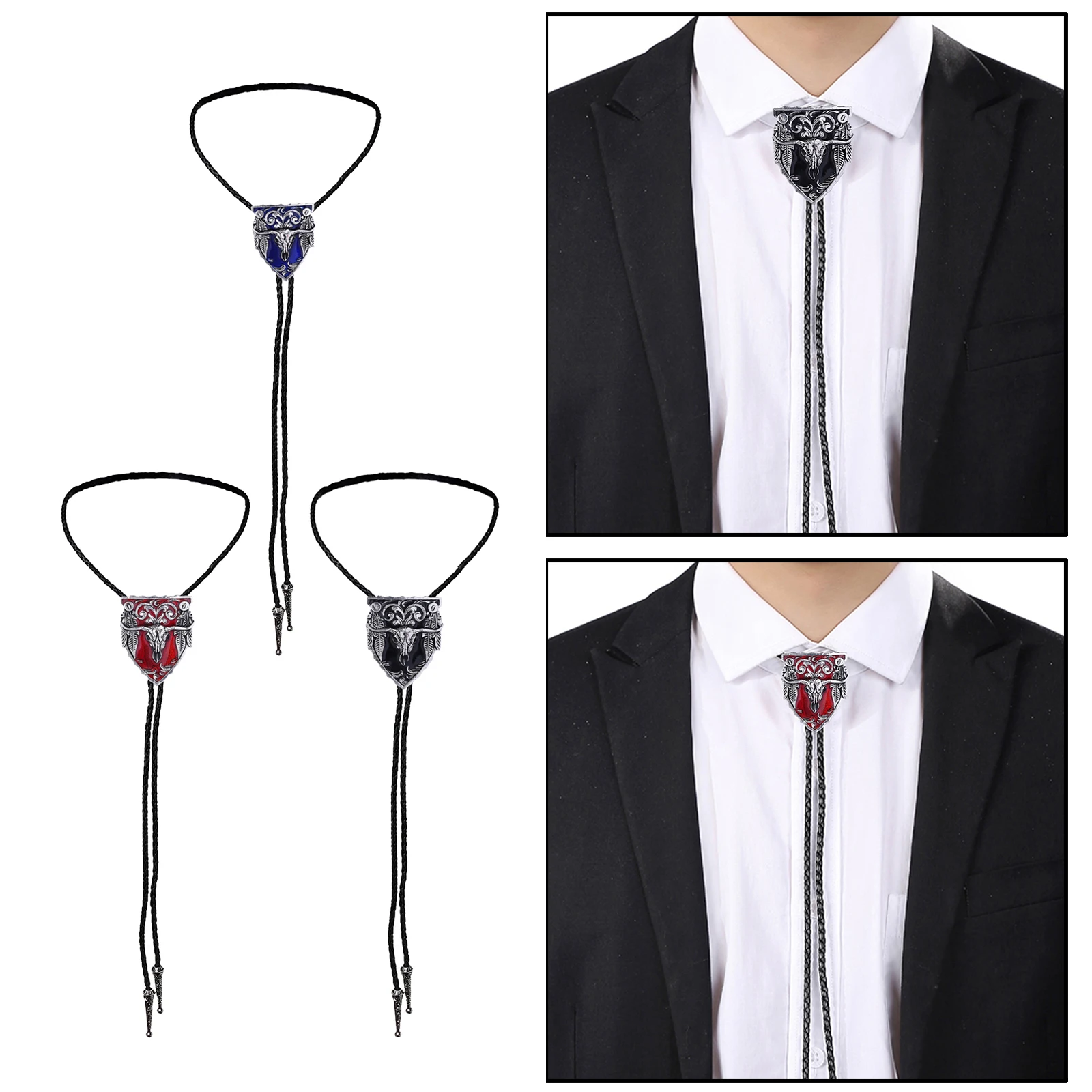 Western Black Bolo Tie for Men and Women,  Leather Bolo Tie String Necktie