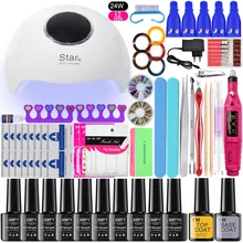 36 Вт УФ лампа для ухода за ногтями Маникюрный набор 10/6 цветов геля акриловый лак для ногтей комплект Гель-лак УФ-удлинитель для головок ружье гвоздя набора ящик для инструментов