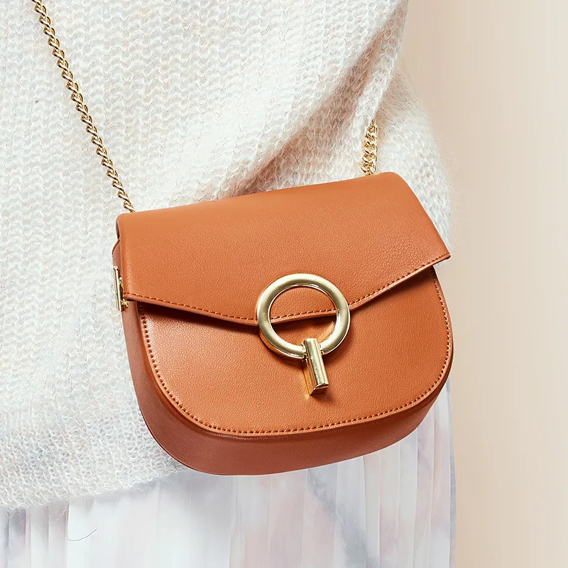 

Small Bag Women's 2019 Series New Style Korean-style Non-mainstream Cowhide Single-shoulder Crossbody Bag Semicircle Retro WOMEN