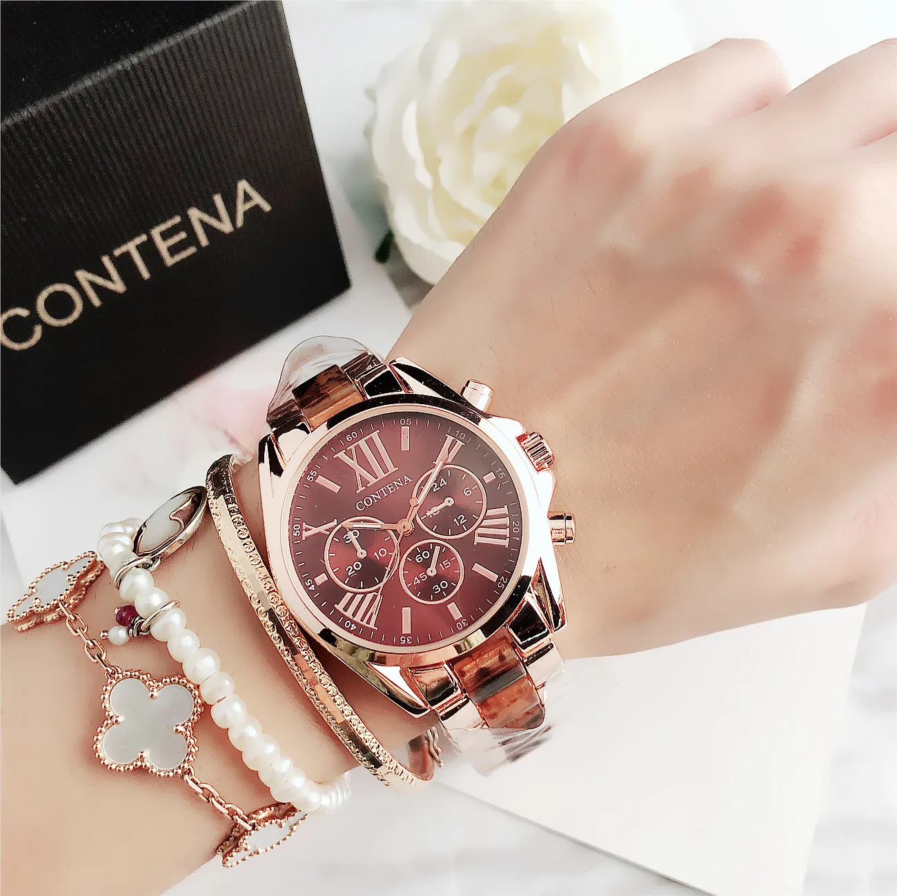 CONTENA Buniness Стразы бренд часы модные роскошные Для женщин кварцевые наручные часы reloj mujer Часы