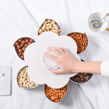 

Rotatable Plastic Storage Box For Food 6 Grid Organizer Flower Shape Container Case Creative Food Candy Holder Storage Box