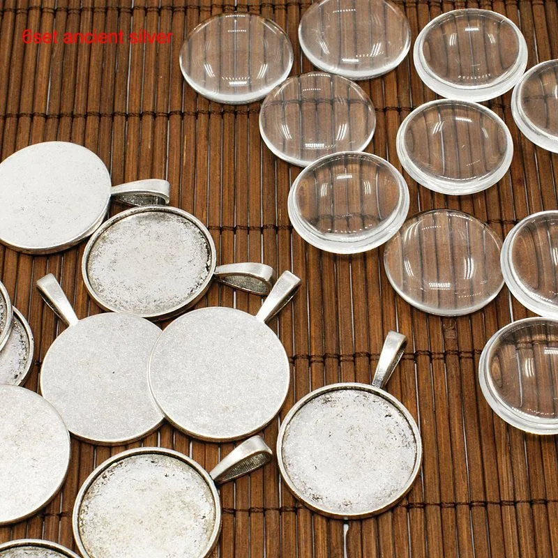 Бусины точка серьги ожерелье кулон Камея Кабошоны заготовки DIY ручной работы 3D Блеск Шарм пришить коготь Женские аксессуары 1 упаковка - Цвет: 6set ancient silver