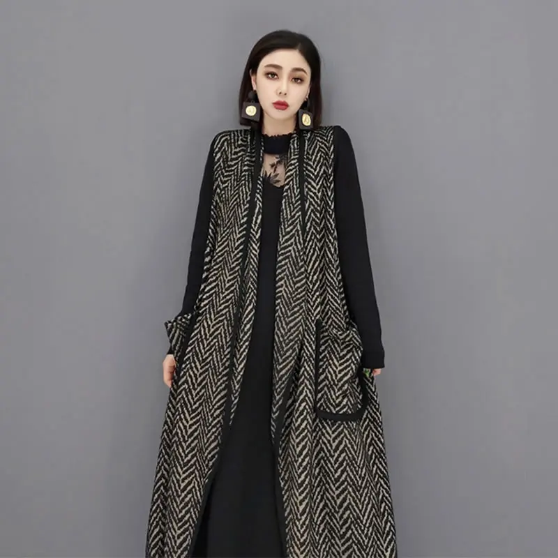 XITAO Single Breasted Striped Vests Coats Women 2021 Autumn Personality Fashion Looseturn-down Collar Sleeveless Vests GWJ0863