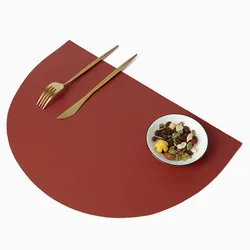 Elegant PU Leather Semicircle Table Mats - Waterproof & Oil - proof Insulation Pads - 42x28cm(1pc) (Burgundy)