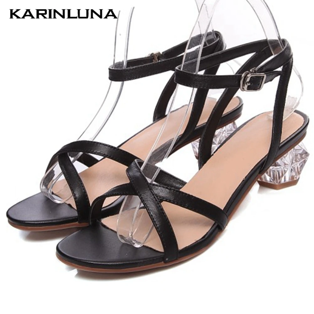 

Karinluna Brand New Elegant Clear Heels Genuine Leather Office Ladies Summer women's Shoes Sandals