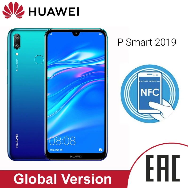 Глобальная версия Huawei P Smart 2019 NFC мобильный телефон 64 Гб ПЗУ с экраном 6 21 дюйма