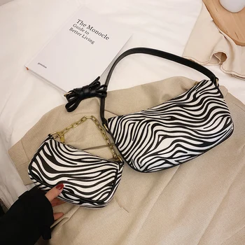 

2020 New Retro Women Shoulder Bag Pu Leather Zebra Print Female Handbag Ladies Casual Zipper Shoulder Bag Sac Main Femme