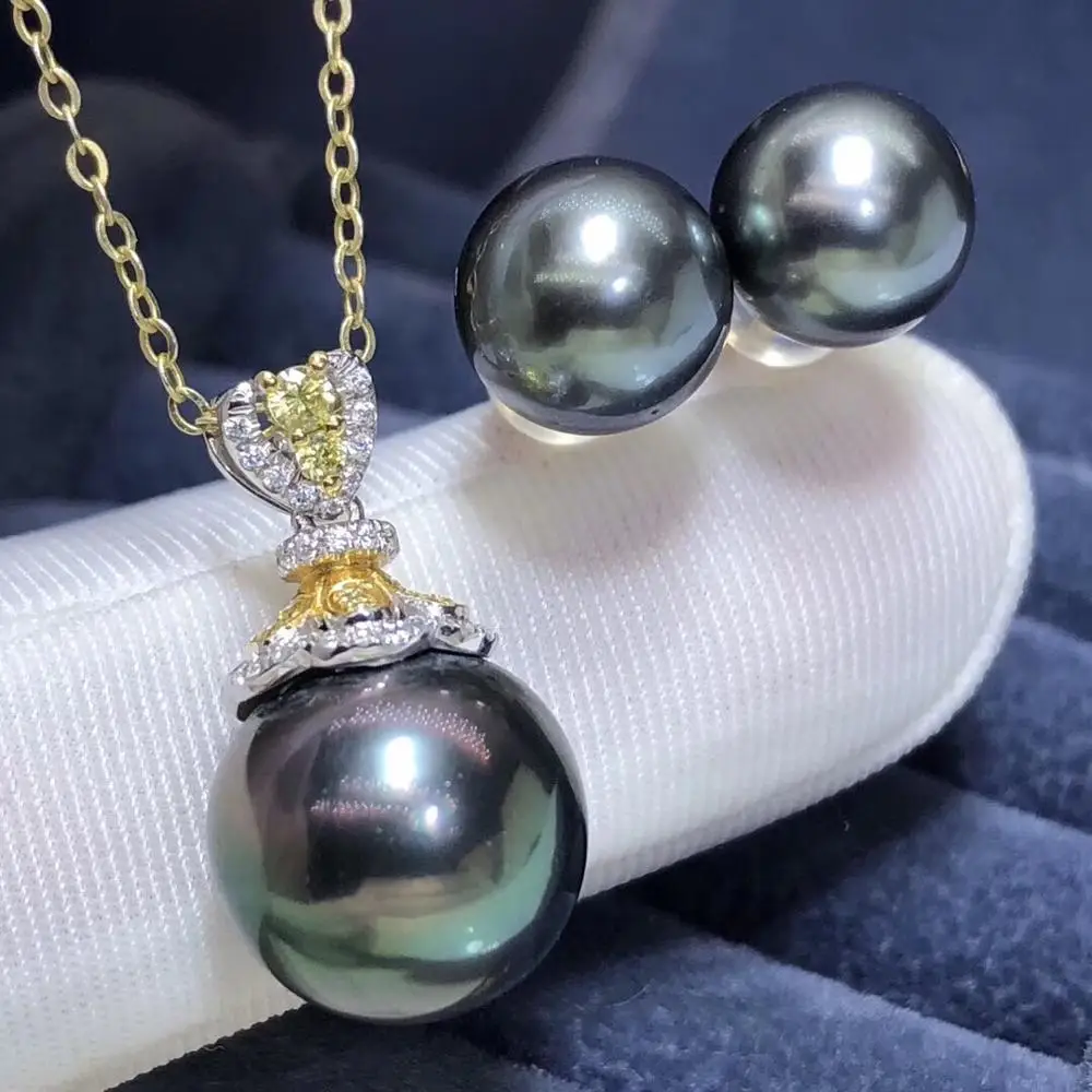 Fine Jewelry 18K Yellow Gold Natural Ocean Tahiti Pearl 8 12mm Female's