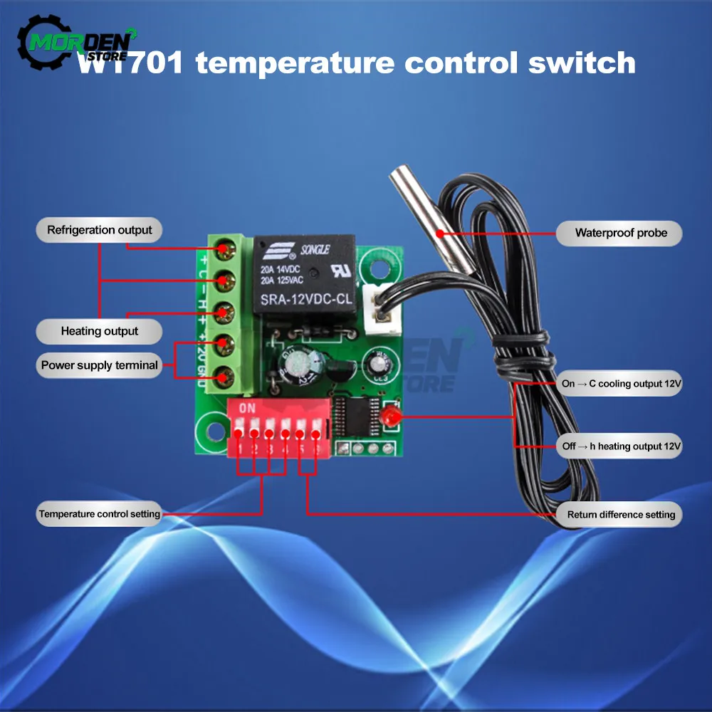 

W1701 12V Cooling Controller Digital Temperature Control Switch Thermostat Thermostat Temperature Switch Dropship