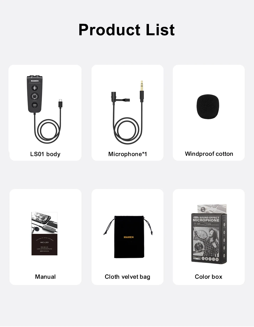 MAMEN Voice-changing Recording MIC Type-C Plug Lavalier Microphone with 6 Sound Effect for Android iOS Smartphone Live Streaming