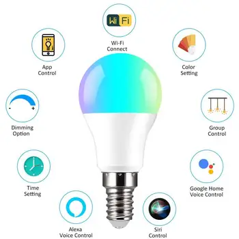 

E14 WiFi Smart Bulb AC85-265V 10W Voice Control RGB Energy Saving Dimming LED Bulb Home Multicolor Bulbs Via Google Home Alexa