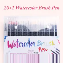 Вода Цвет кисть Набор 20/24/48 Цвет Портативный без токсичных веществ из мягкого нейлона и шифона со вставками в полоску, кончик ручки с одной ручкой для каллиграфии живопись