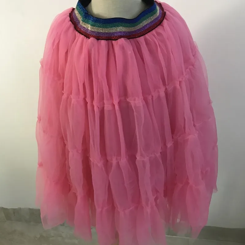 Новинка года, летняя синяя и розовая юбка-пачка+ футболка с рисунком кота, комплект одежды для маленьких девочек, яркая Полосатая юбка принцессы на талии - Цвет: skirt