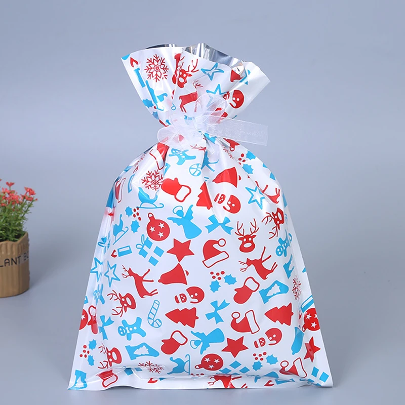 30pcs Christmas Party Bags Candy Gift Bag Packing Wrap Ribbon Tie Xmas Santa Bag