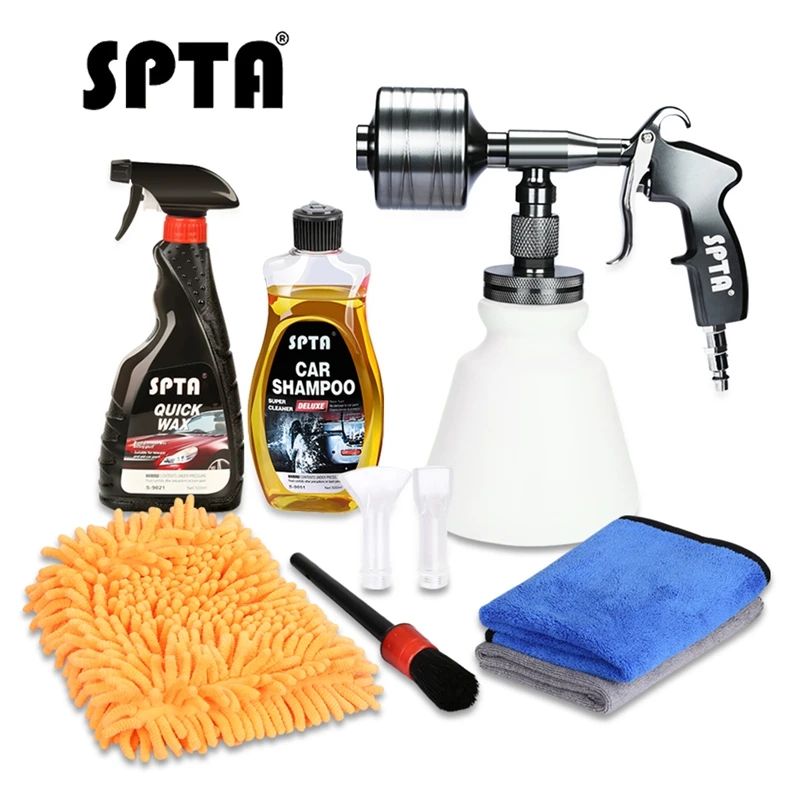 

SPTA High Pressure Foam Gun 500ml Car Shampoo & Quick Wax Microfiber Cloth Glove Cleaning Brush Titanium Plating Water Spray Gun