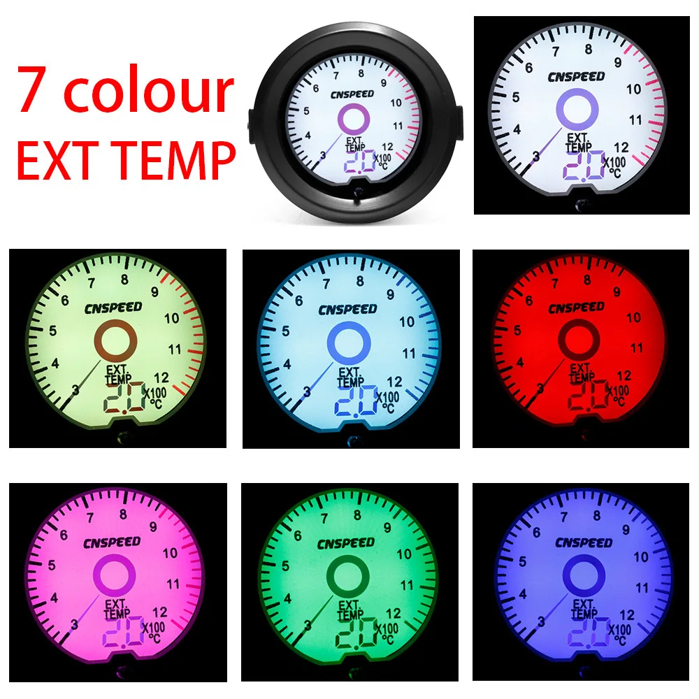 

Car Modified Exhaust Table 2-Inch (52 Mm) LCD Liquid Crystal 7 Color Virtual Hands Display Exhaust Thermometer