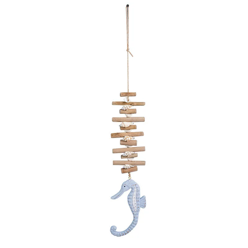 

Seahorse Wooden String White Blue Antique Decorative Fish Solid Mediterranean Home Decor Wall Hanging Conch Strings 1Pc