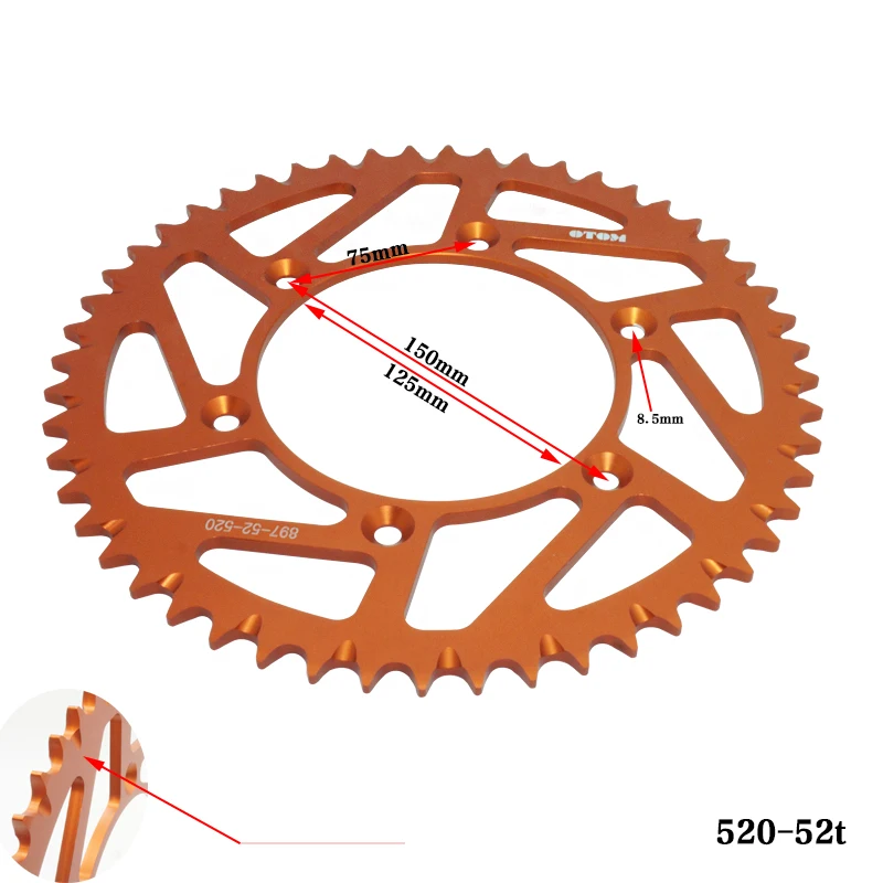 После того, как Звездочка для мотоцикла зуб звездочка цепной тарелка; алюминий сплава 520-52 t KTM SX SXF EXC 250 300 350 450KEWS K16