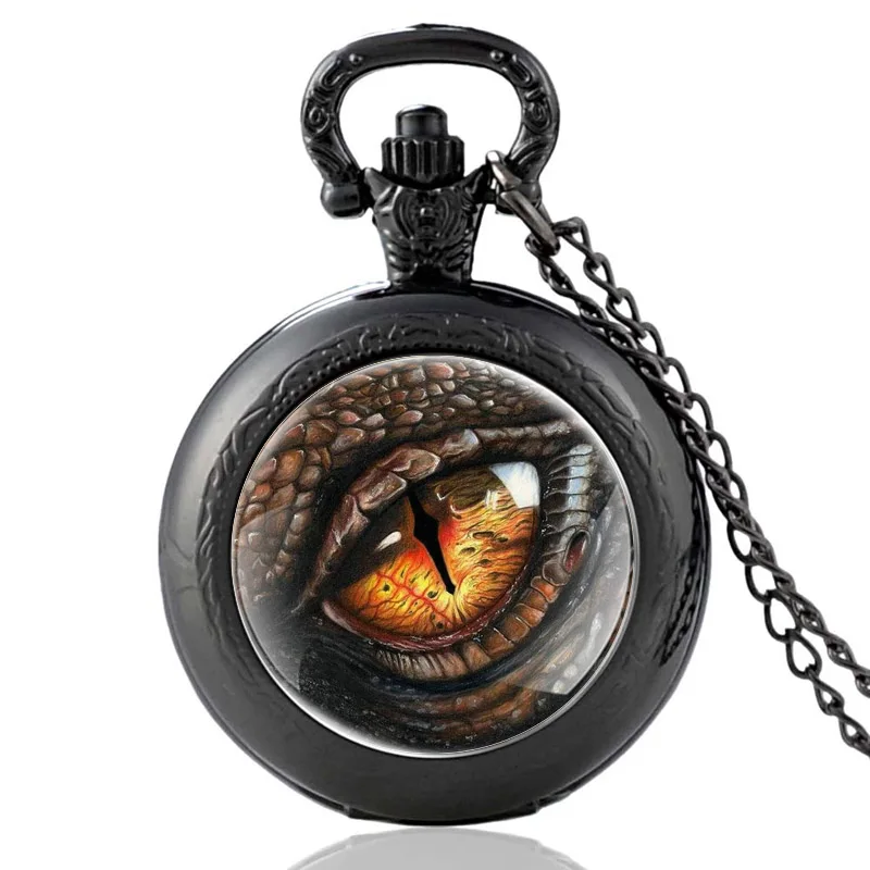 Классические дизайнерские черные винтажные кварцевые карманные часы Dragon Eye для
