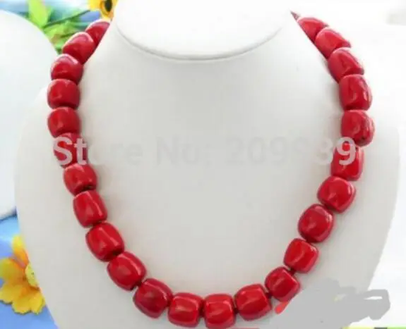 Ювелирные изделия Жемчужное ожерелье Огромный 1" 16 мм колонна красные коралловые бусины ожерелье