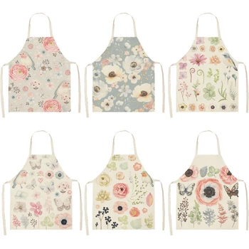 

1PC Bird Cotton Linen Flower Brief Pinafore Printed Kitchen Sleeveless Apron Women Home Cooking Baking Waist Bib 53*65cm WQL0146