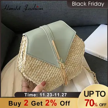 

Hexagon Straw Bag Handbags Women Summer 2020 Rattan Bag Handmade Woven Beach Circle Bohemia PU Handbag Female Tote Bag