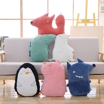 

Cartoon Animal Decorative Cushion Plush Child Pillow Soft Stuffed Forest Animals Fox Crocodile Wolf Bear Panda Doll Girl Gift