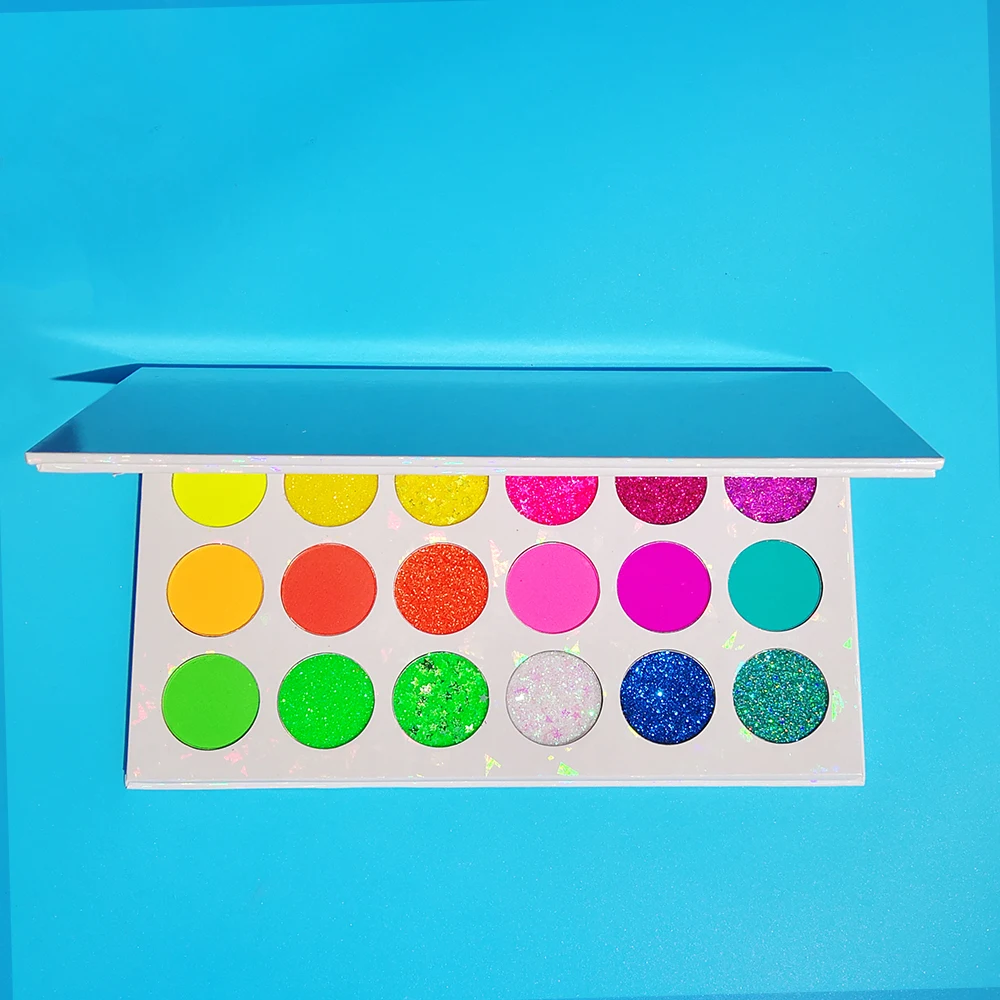 18 Colors Private Label Eyeshadow Palette Bright Glitter Neon Pigment Shadows Colorful Natural Simple Eye Makeup Low Moq