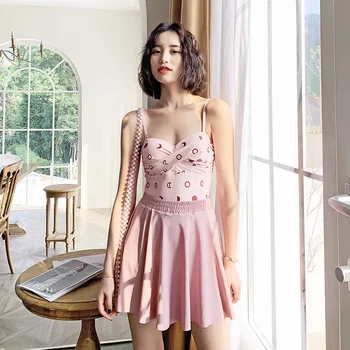 

Swimsuits Closed Girls Bathing Suit Swimsuit For Separate Bikini 2019 Summer Two Piece Set New Girl Sexy Backless With Skirt Hot