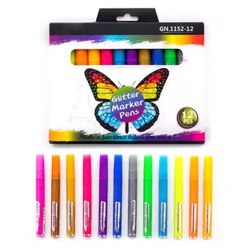 

12 Colors Glitter Highlighter Pen Fluorescent Marker Set DIY Graffiti Drawing DXAB