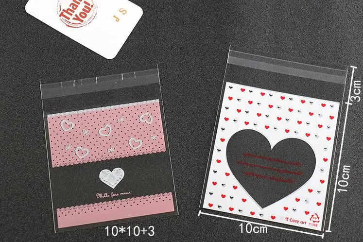 

7 colors Plastic Transparent pink heart Candy Cookie Gift Bag 100pcs DIY Self Adhesive Pouch Wedding Birthday Party supplies