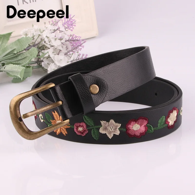 Deepeel 1 шт. 3 см* 100-110 см женский классический ремень с пряжкой и вышивкой в китайском стиле ретро декоративный пояс из искусственной кожи YK769