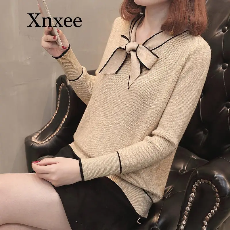 utumn Winter Pullover Sweater Women Long Sleeve Knitted Sweater Female with Bow Yellow Red Jumper Ladies Clothes wool pullovers utumn Winter Pullover Sweater Women Long Sleeve Knitted Sweater Female with Bow Yellow Red Jumper Ladies Clothes wool pullovers
