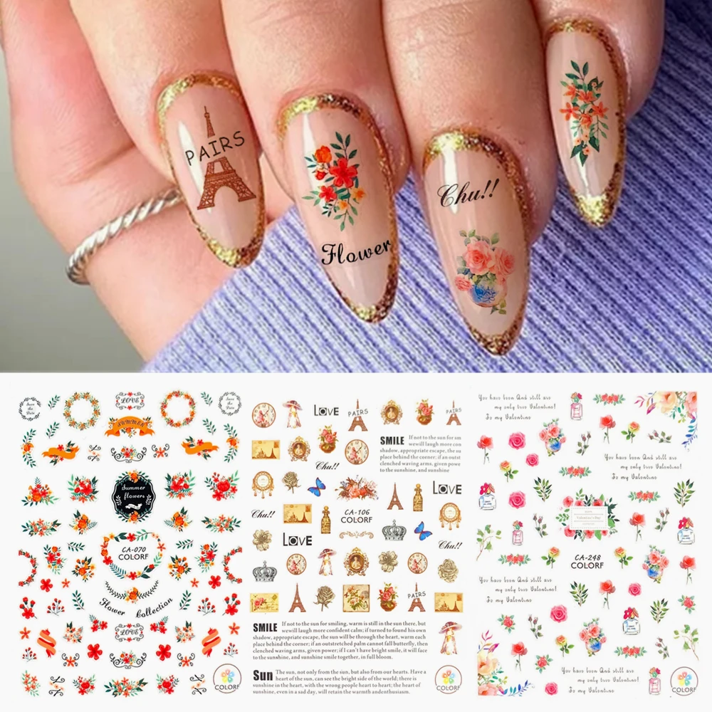 

Newest CA-070-106 English and flowers style series sereis 3d nail art sticker nail decal stamping export japan