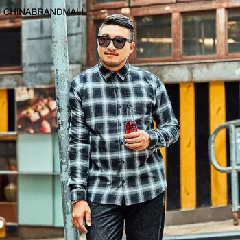 

super Brand Big size Men's Wear super Fat Man Leisure Loose Basic Money Fat Grid Shirt Money Male